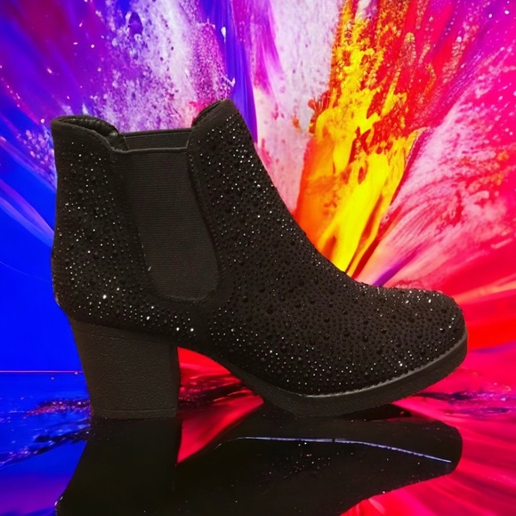 New! Italina Black Metallic Glitter Rhinestone Embellished Heeled Bo… - Picture 2 of 8